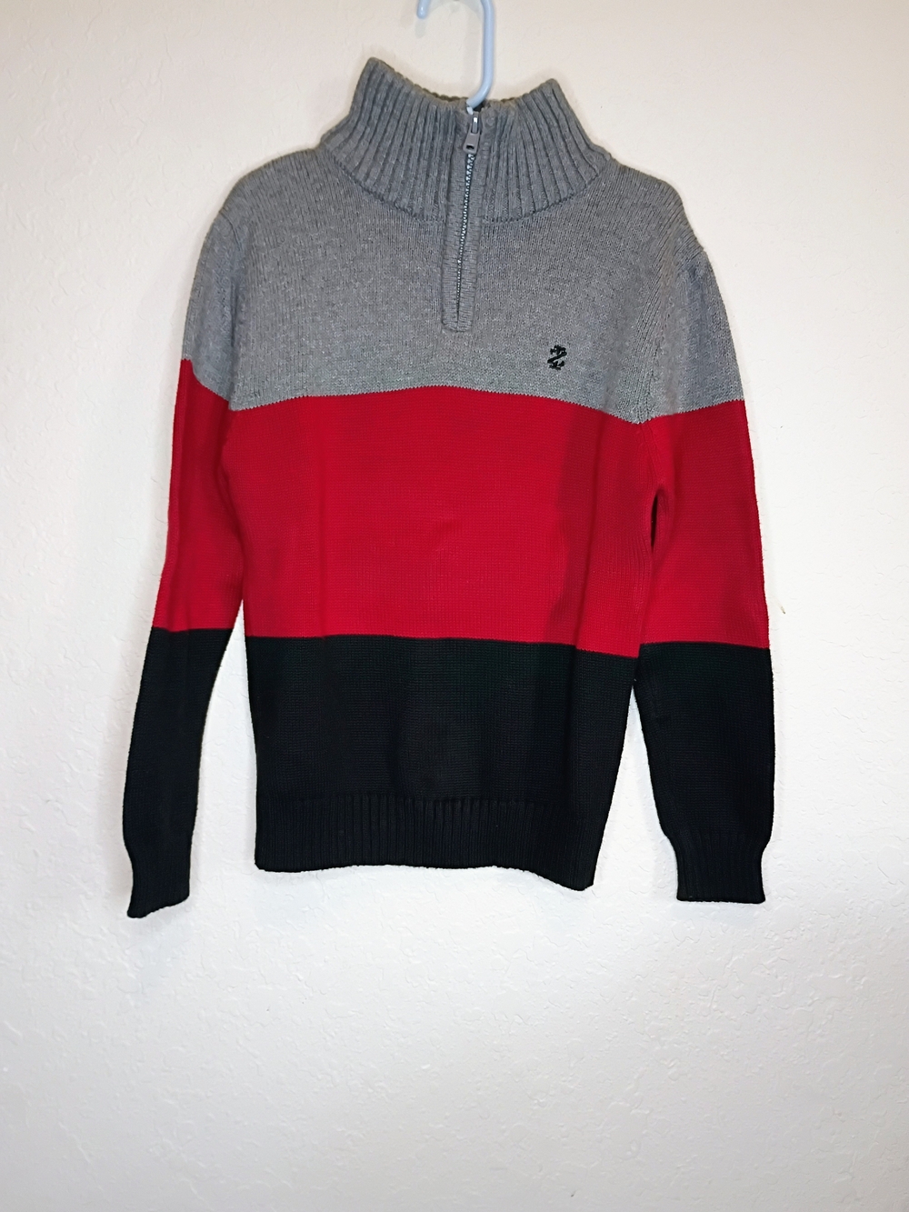 Kid's Quarter-Zip Colorblock Sweater - Gray, Red, Black
